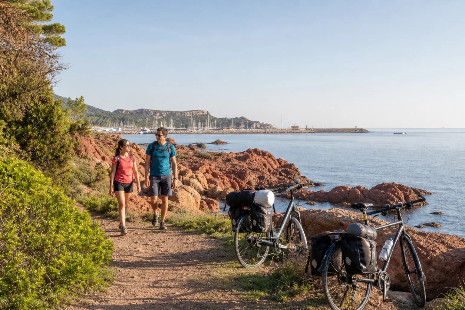Travellers kayaking along Arbatax's rocky coast