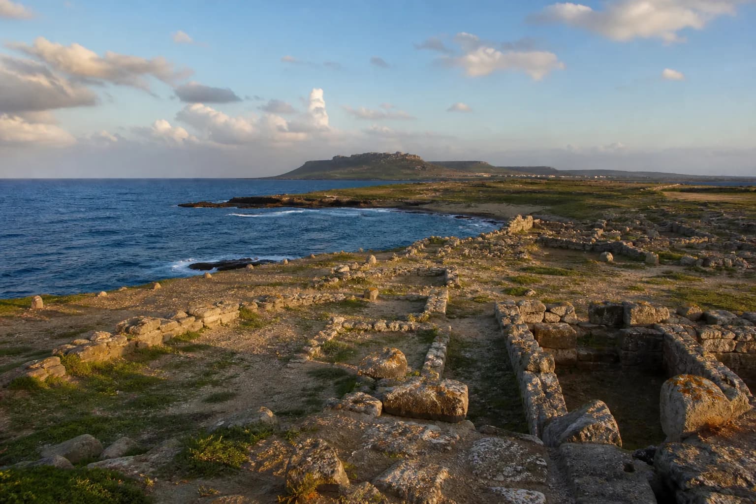 Coastal landscape and Spanish tower on the Sinis peninsula