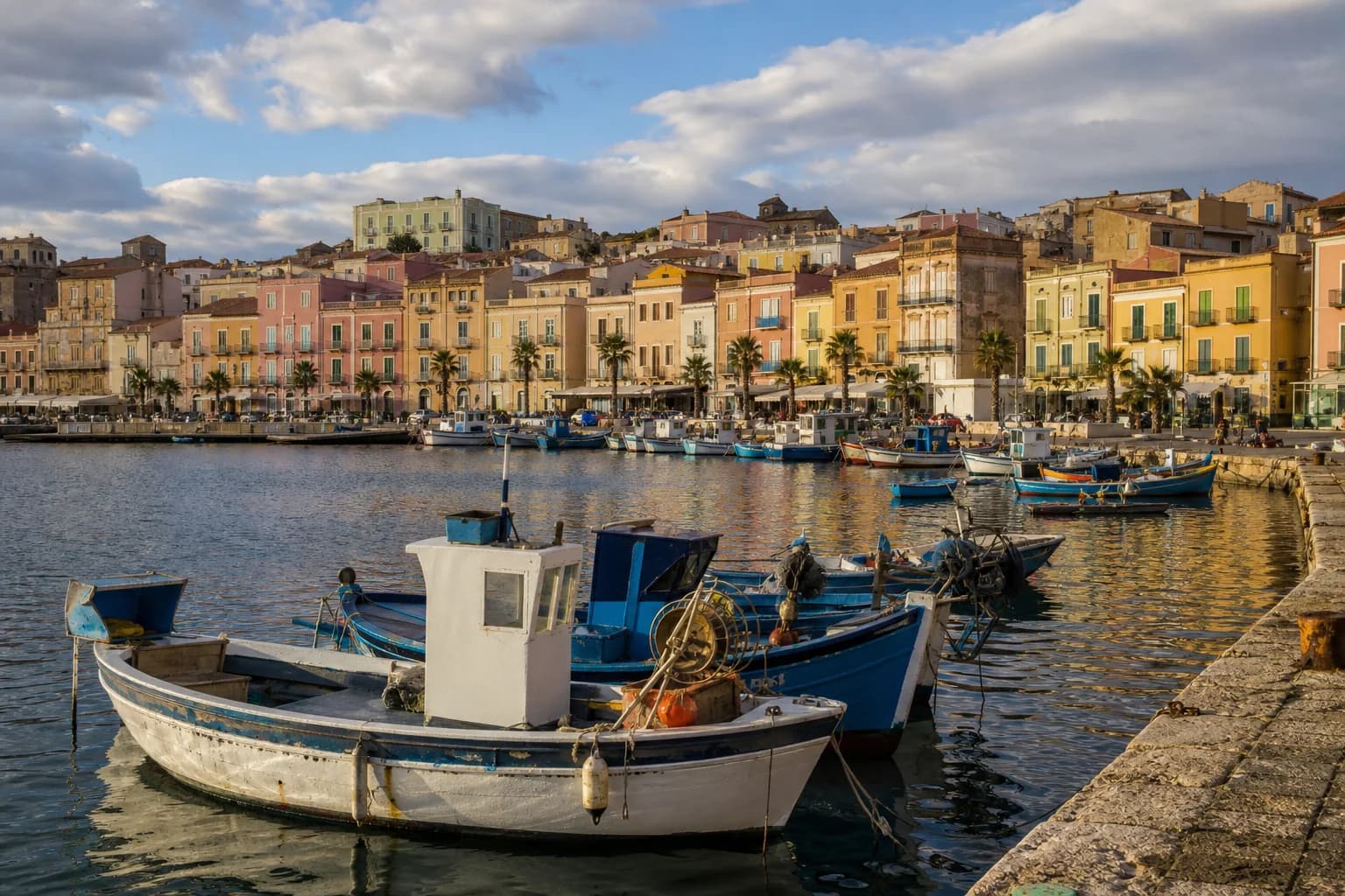 Carloforte harbour and colourful houses on San Pietro island