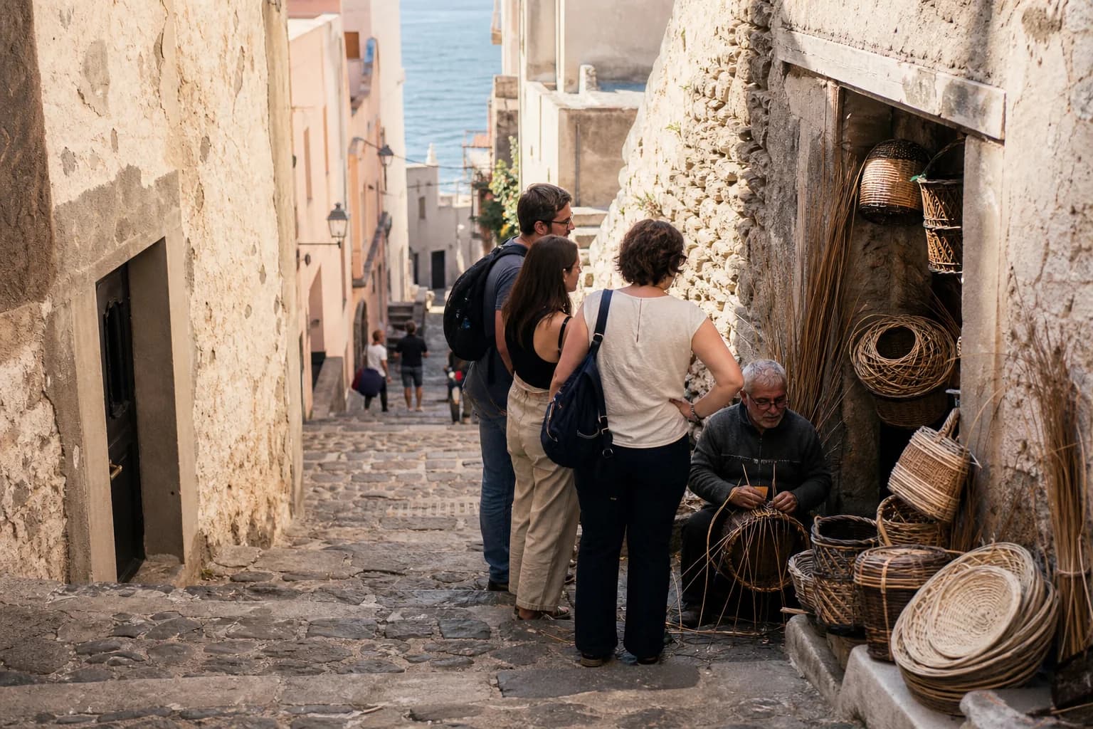 Stone lane and artisan shop in Castelsardo old town
