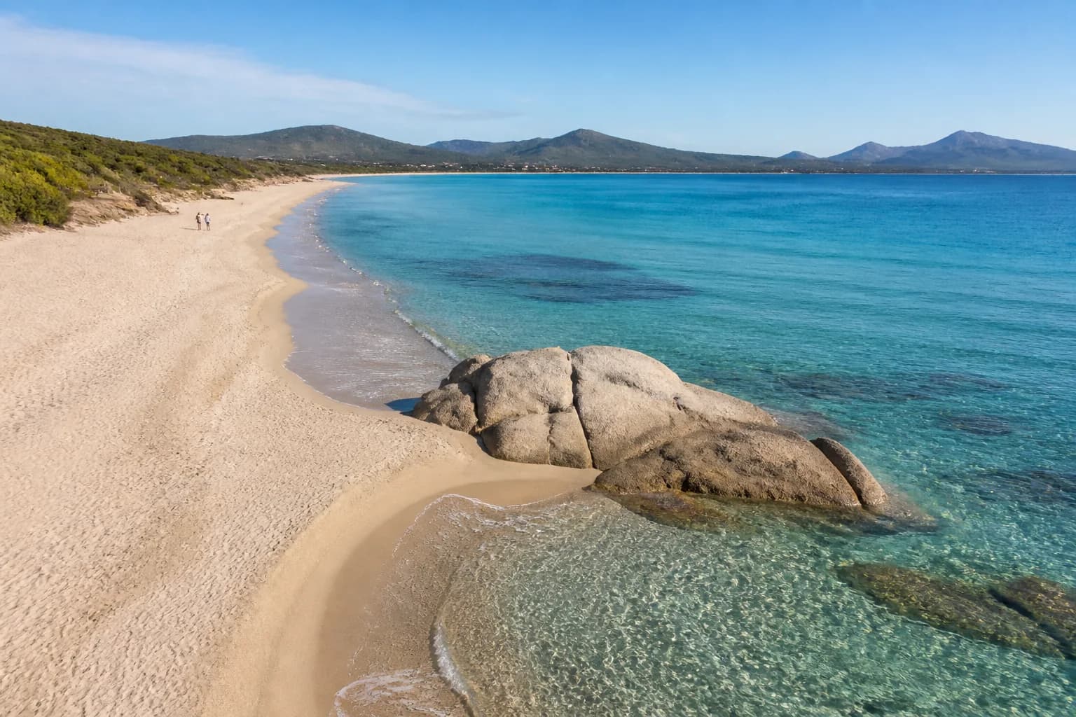 Long beach and turquoise sea on Costa Rei