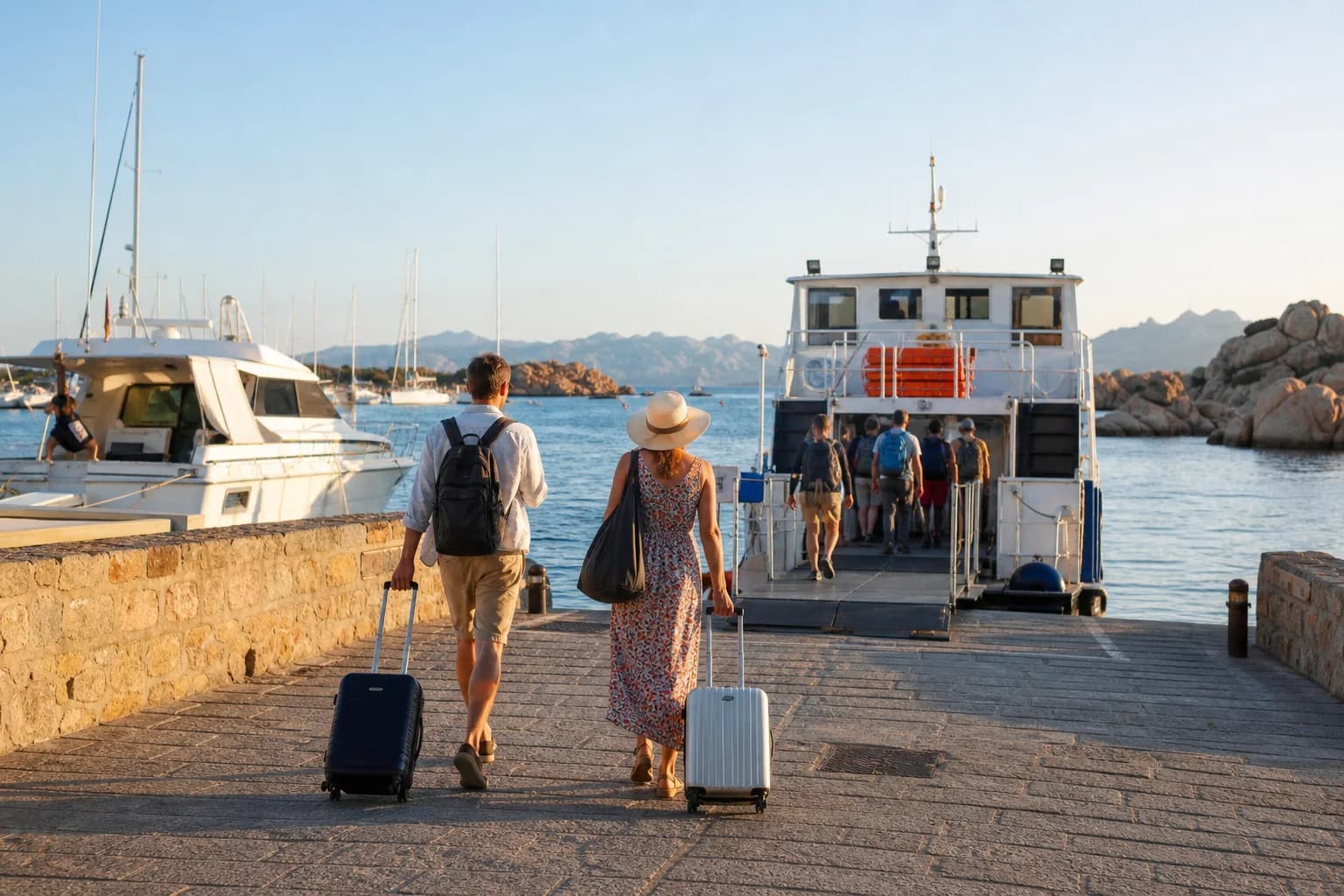 Travellers departing Palau harbour for the archipelago