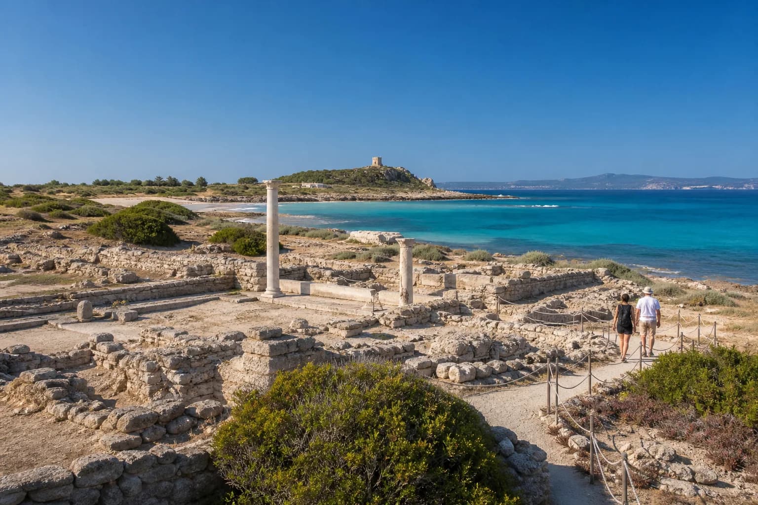 Nora archaeological remains beside the sea in southern Sardinia