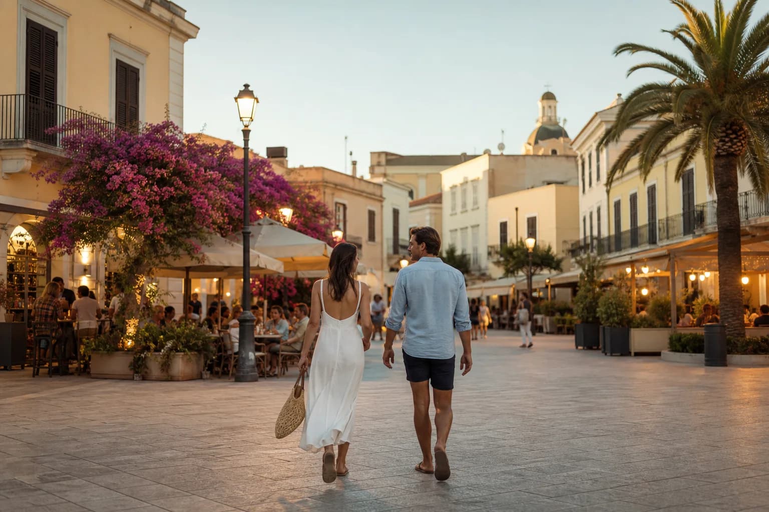 Evening walk among Pula restaurants and squares
