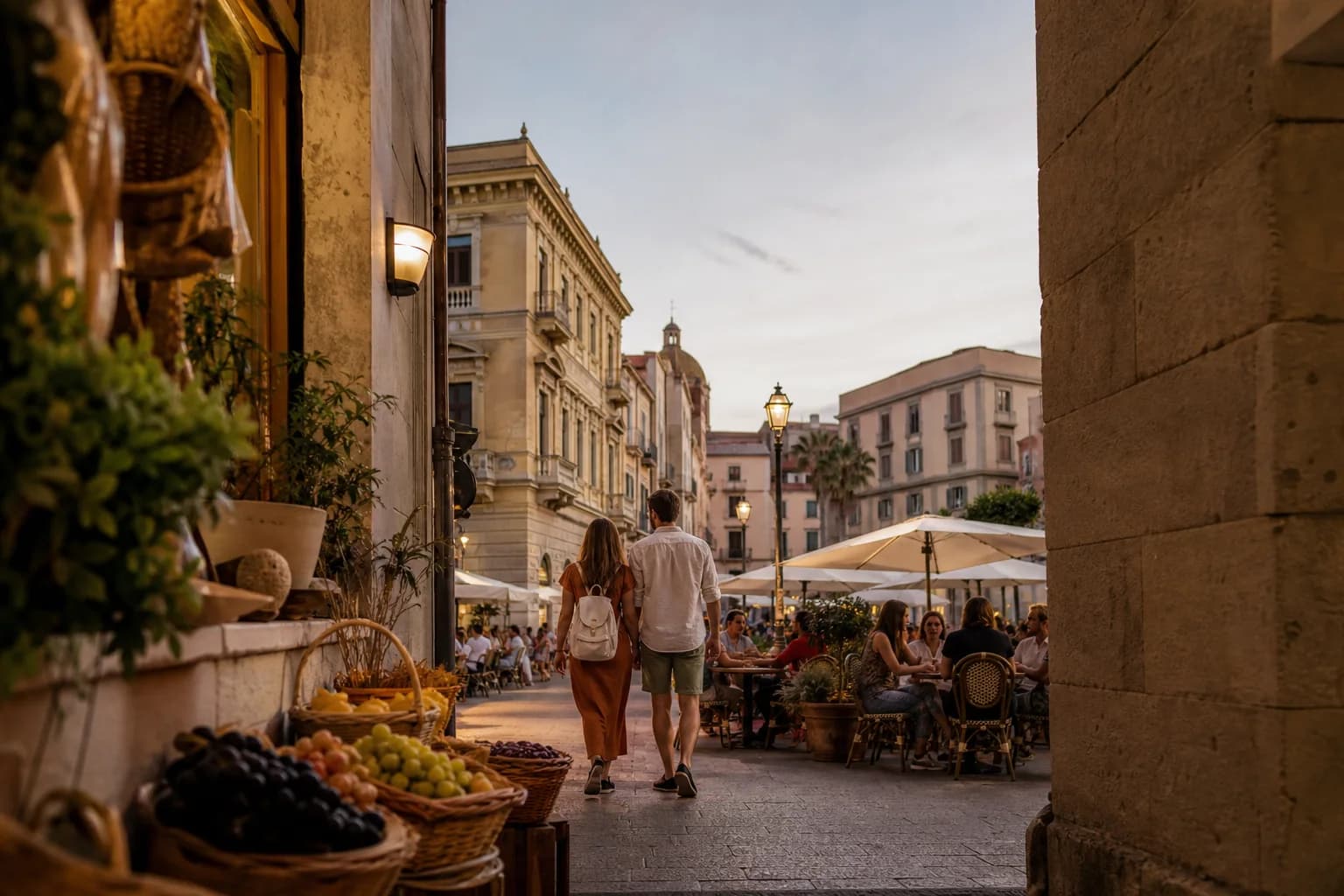 Evening among restaurants and shops in central Sassari