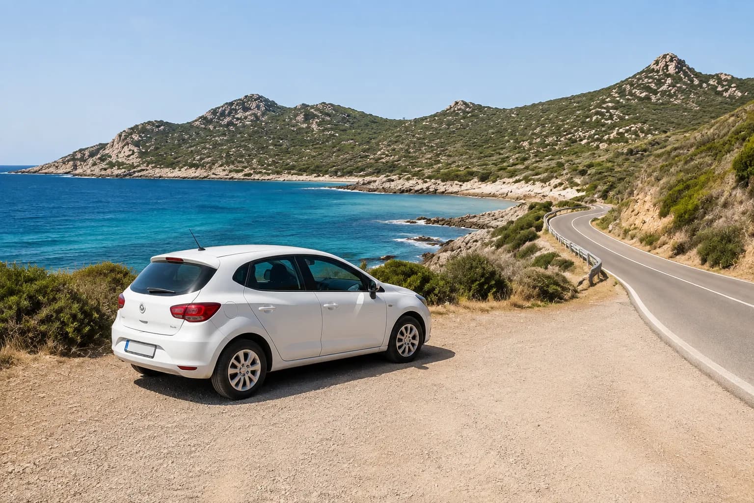 Car on a Mediterranean coastal road