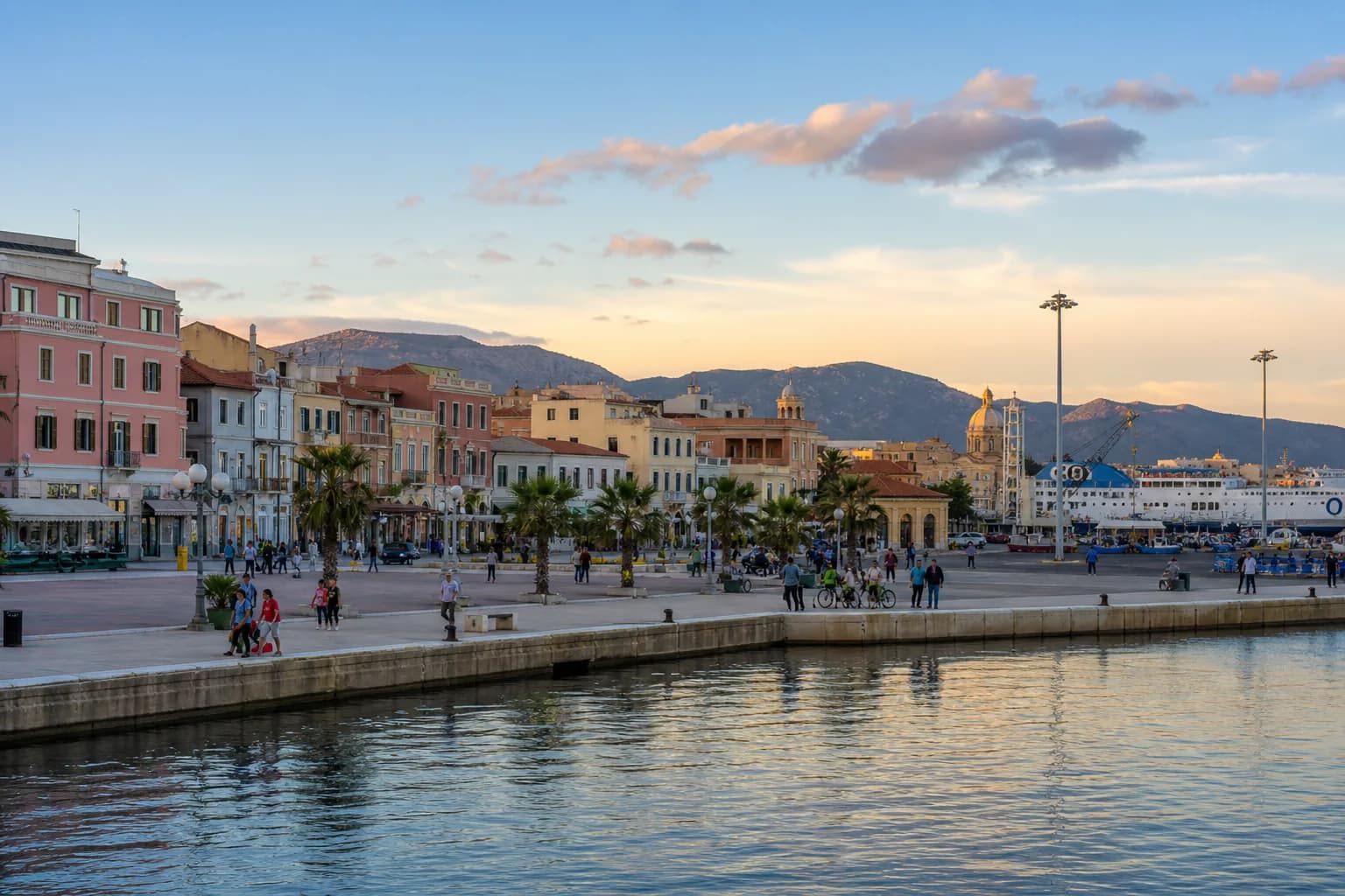Olbia town centre with outdoor tables and an evening atmosphere