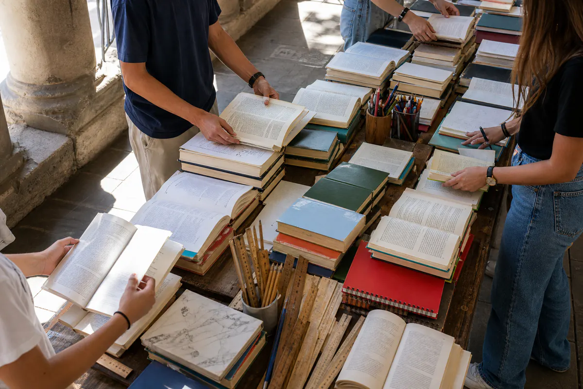Editorial image inspired by Used schoolbook market in Oristano, September 3, 2024, set in Oristano.