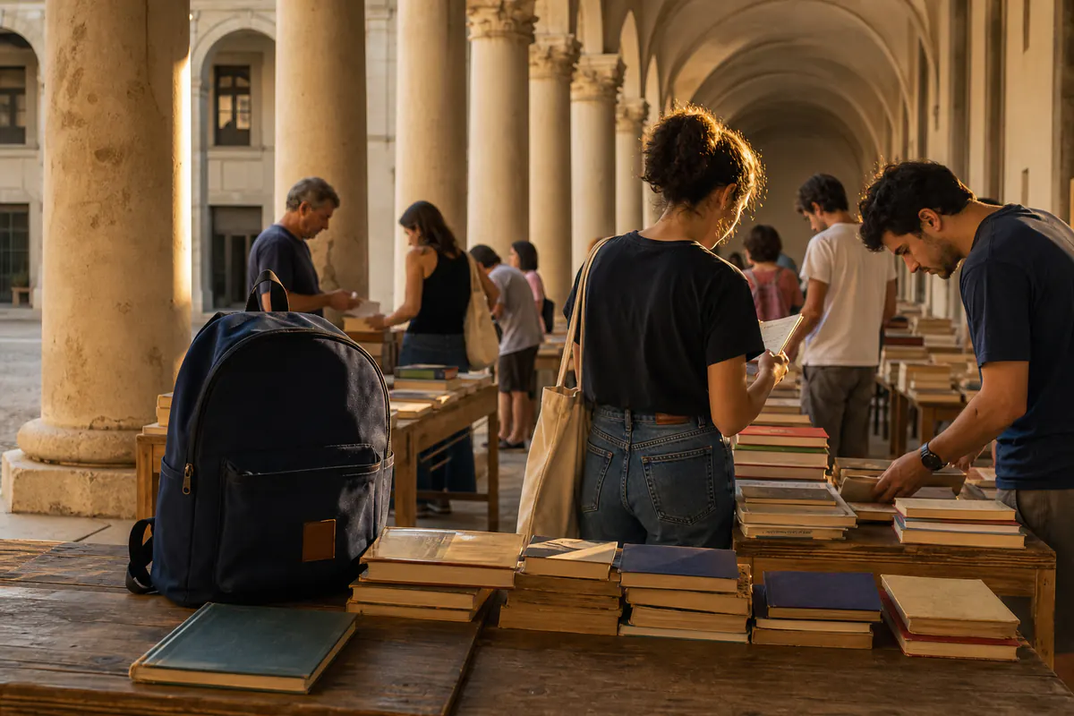Editorial image inspired by Used schoolbook market in Oristano, September 4, 2024, set in Oristano.